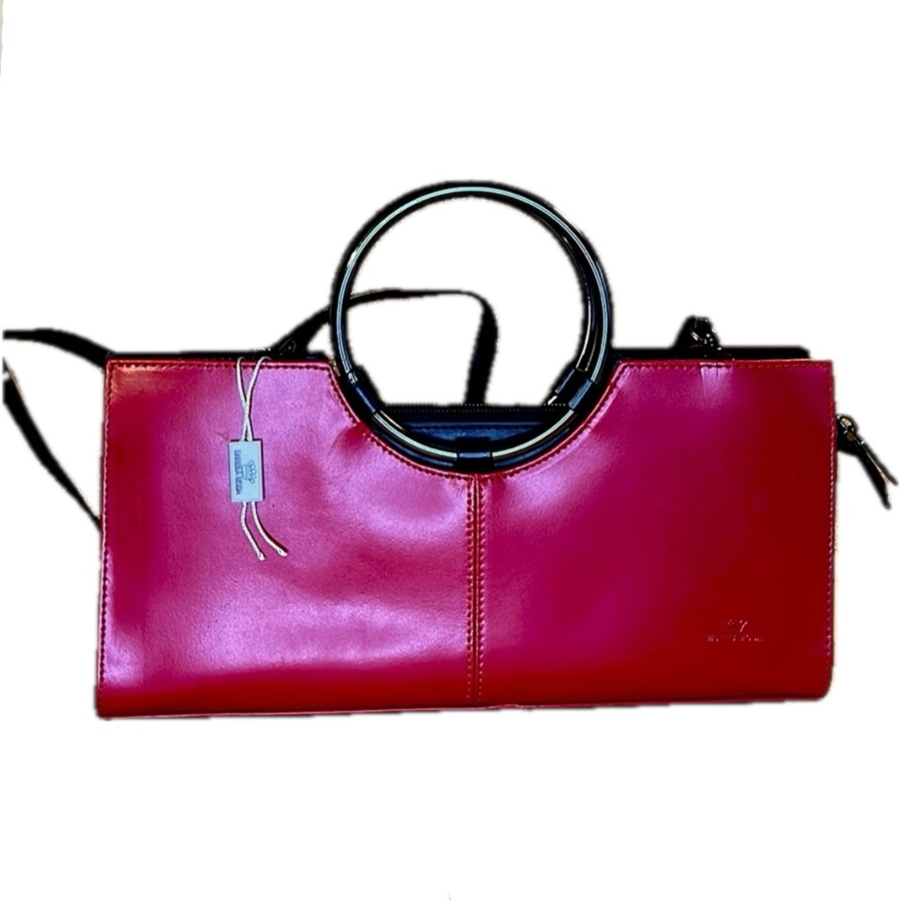 Daniela Moda Vera Pelle Red Hard Satchel Genuine Leather New With Tags